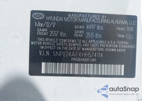 2017 Hyundai Sonata Se из США, поврежденный, VIN 5NPE24AFXHH574114